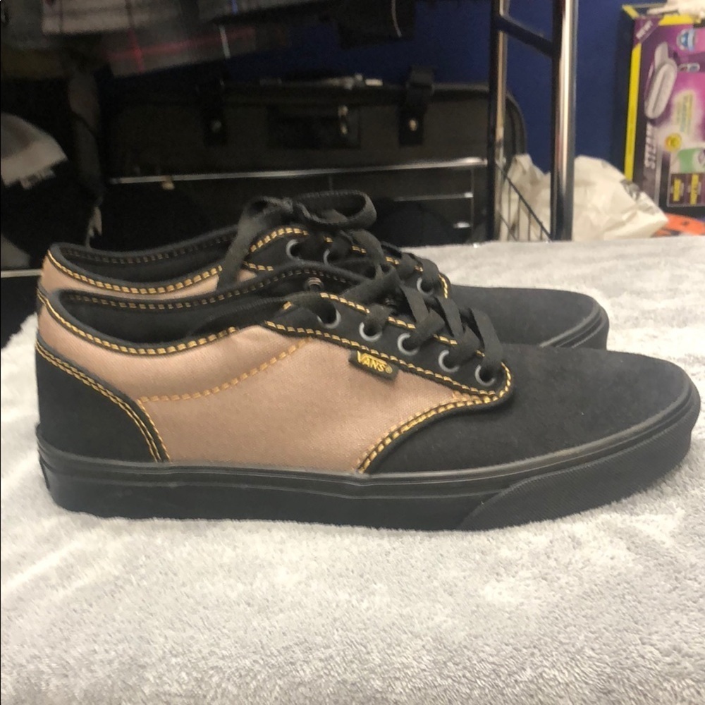 Vans Black and Tan Atwood Sneakers with Classic Skate Design